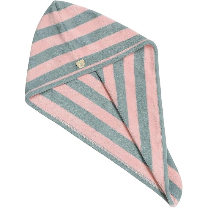 Hair Towel Microfiber Quick Dry Hair Turban Wrap for Women, Absorbent Long Hair Drying Cap for Shower and Curly Hair (Pink & Grey) - Image 1